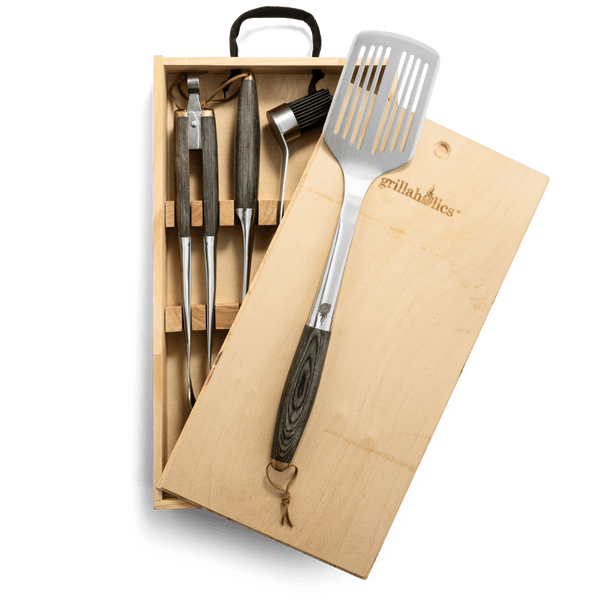 Grillaholics Premium Grill Tool Set with Wooden Gift Box The Perfect Grilling Gift Grillaholics