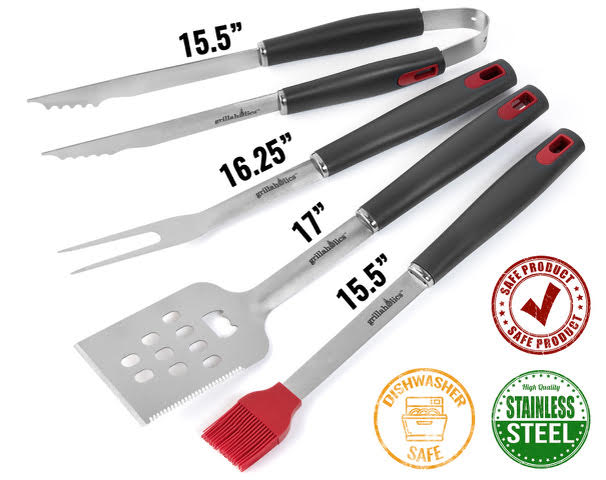 STEVEN-BULL Heavy Duty BBQ Grilling Tool Sets, Extra Thick Stainless Steel Spatula Fork and Tongs, Extra Long Grill Accessories, 18 inch, Best for